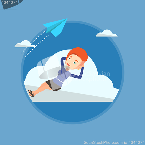 Image of Business woman lying on cloud vector illustration.