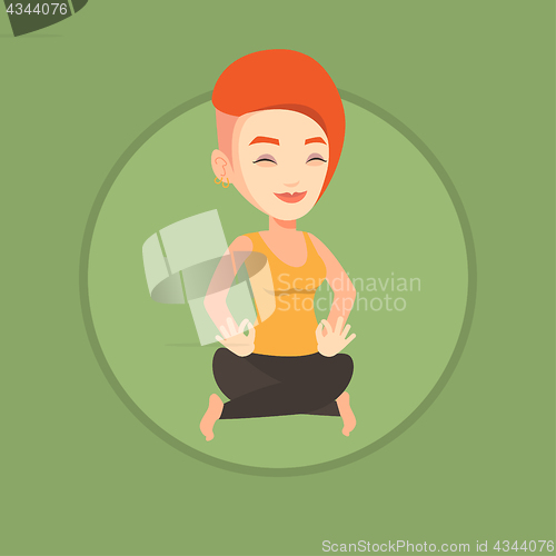 Image of Woman meditating in yoga lotus pose.