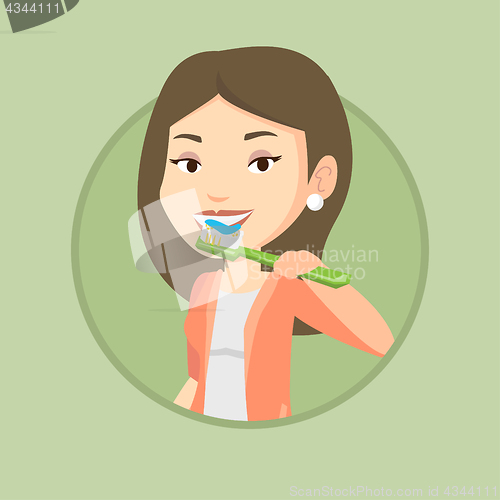 Image of Woman brushing her teeth vector illustration.