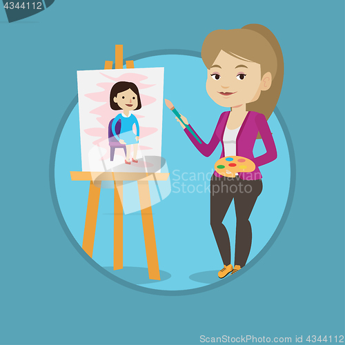 Image of Creative female artist painting portrait.