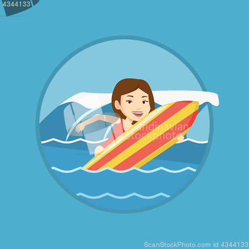 Image of Happy surfer in action on a surf board.