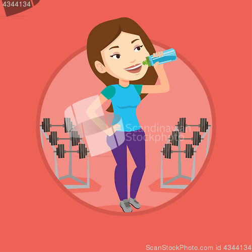 Image of Sportive woman drinking water vector illustration.