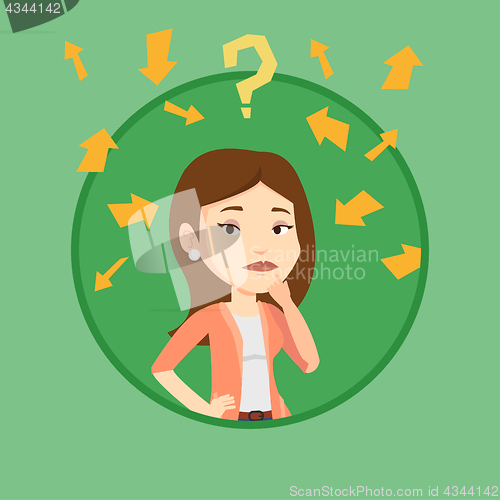 Image of Young business woman thinking vector illustration.