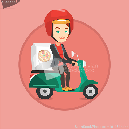 Image of Woman delivering pizza on scooter.