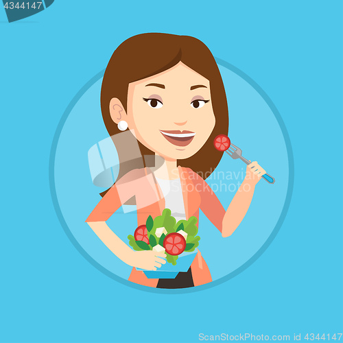 Image of Woman eating healthy vegetable salad.