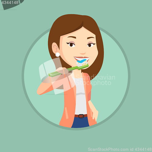 Image of Woman brushing her teeth vector illustration.
