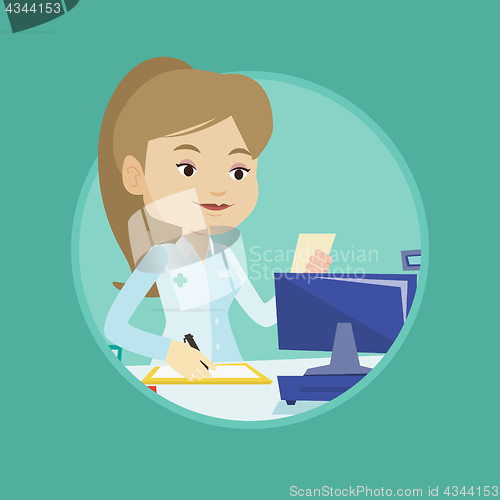 Image of Pharmacist writing prescription.