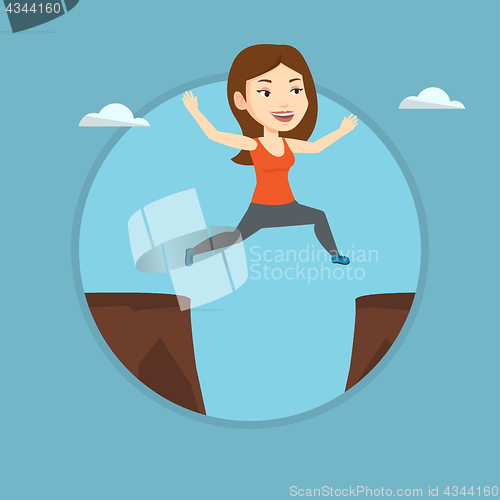Image of Sportswoman jumping over cliff vector illustration