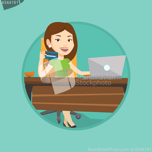 Image of Woman shopping online vector illustration.