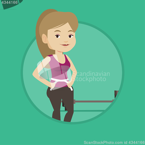 Image of Woman measuring waist vector illustration.