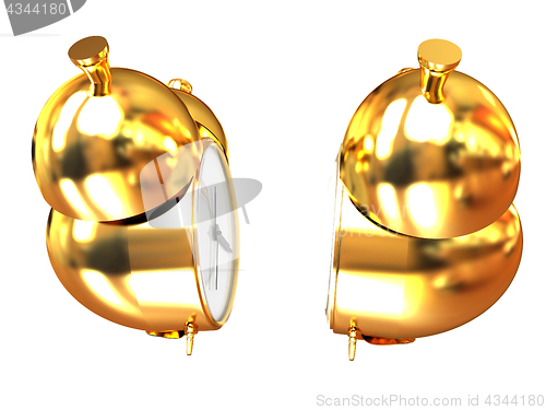 Image of Old style of Gold Shiny alarm clock. 3d illustration