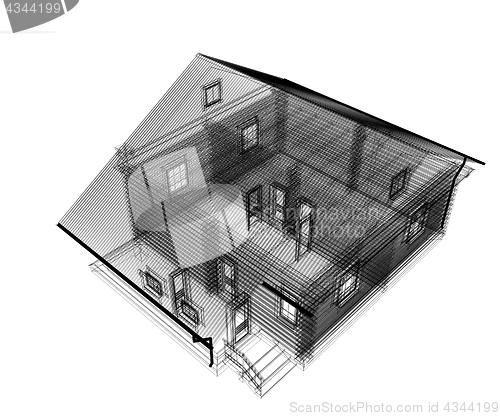 Image of line drawing of house. 3d illustration