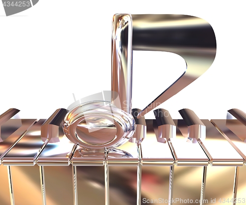 Image of Chrome note on a piano. 3D illustration