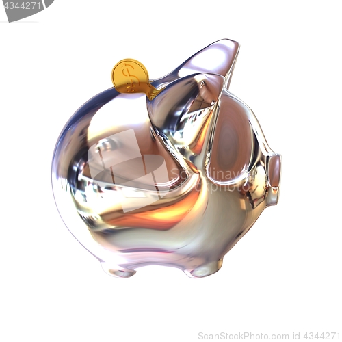 Image of Piggy in Chrome Symbol for Financial Concepts. 3d illustration