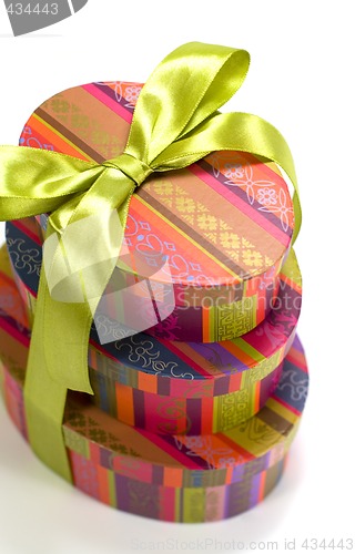 Image of pyramid of colorfull gift boxes