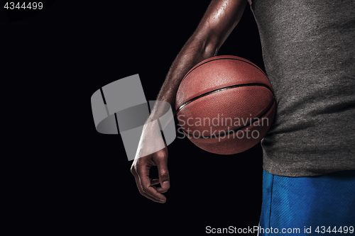 Image of The hands of a basketball player with ball