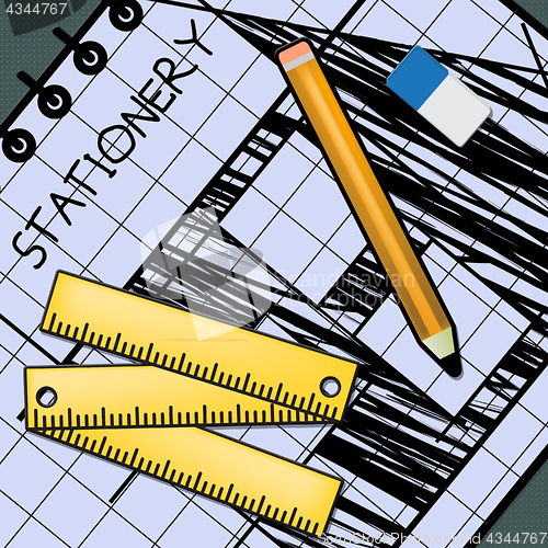 Image of Stationery Supplies Shows School Materials 3d Illustration