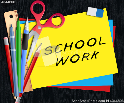 Image of School Work Shows Lesson Assignment 3d Illustration 
