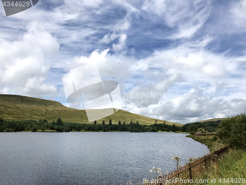 Image of Cantref Reservoir in Taff Fawr Valley Wales UK