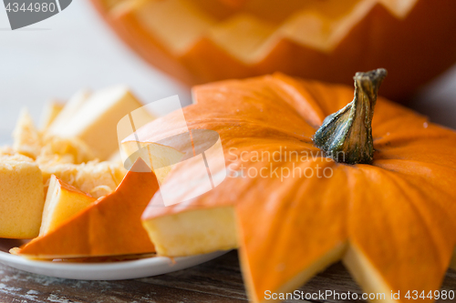 Image of close up of jack-o-lantern or halloween pumpkin