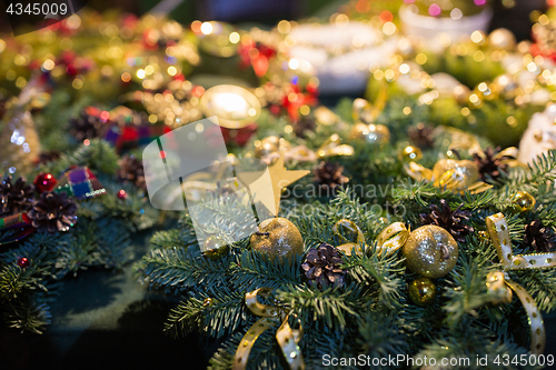 Image of close up of christmas fir tree wreath