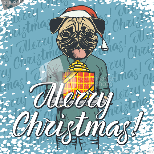 Image of Vector illustration of dog on Christmas with gift