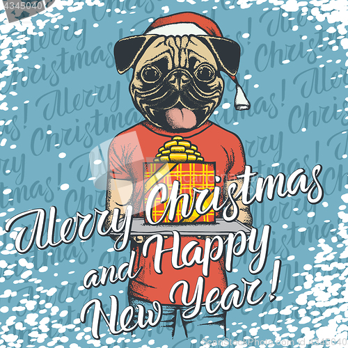 Image of Vector illustration of dog on Christmas with gift