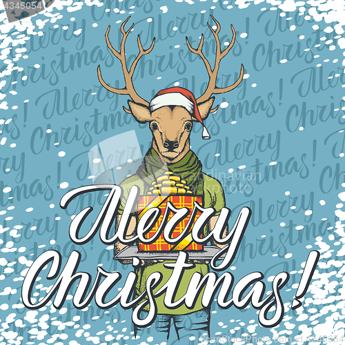 Image of Vector illustration of deer on Christmas with gift