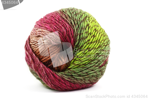 Image of ball of colorful wool, red and green on white