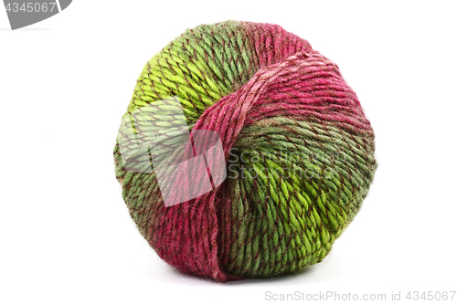Image of ball of colorful wool, red and green on white