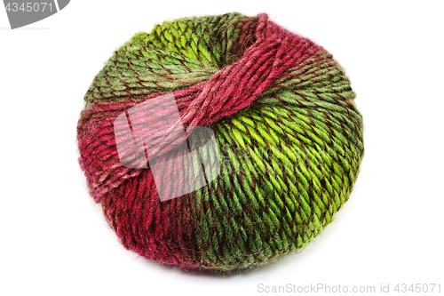 Image of ball of colorful wool, red and green on white