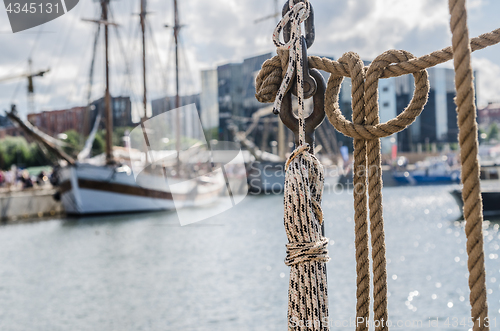 Image of Rigging on the deck of an old sailing ship