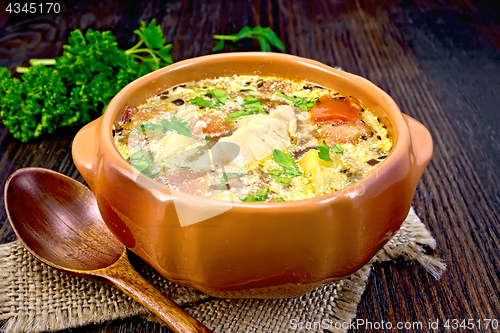 Image of Soup fish with vegetables and cream on sackcloth