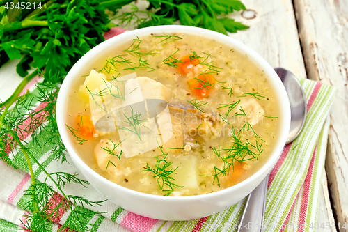 Image of Soup fish with millet on white board