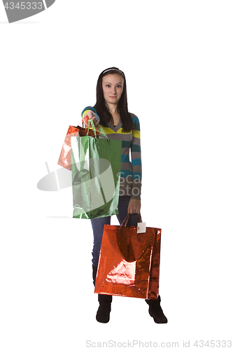 Image of Isolated shot of a Beautiful Girl with Shopping Bags