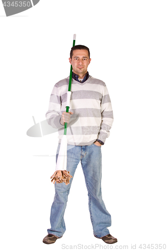 Image of Casual Man Posing with a Sweeper