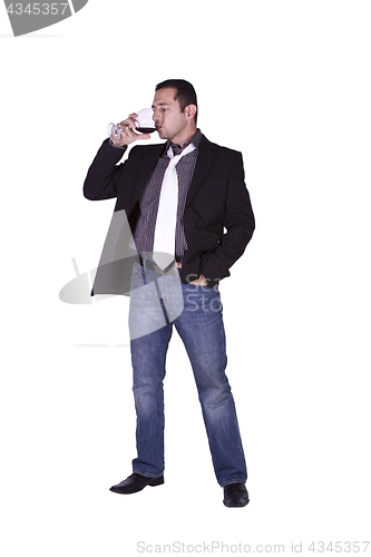 Image of Businessman celebrating with a glass of drink 