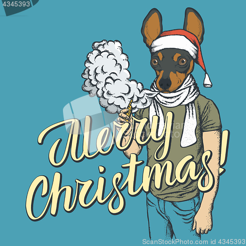 Image of Dog vaping an electronic cigarette on Christmas