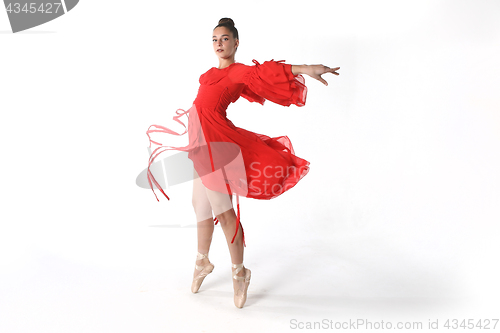 Image of Talented Ballet Dancer in Studio on White Background