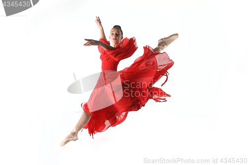 Image of Talented Ballet Dancer in Studio on White Background