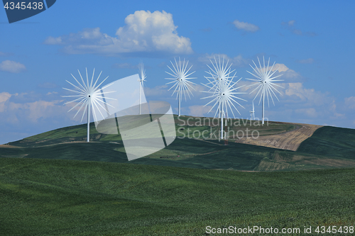 Image of Multiple Wind Turbines in Palouse Washington Time lapsed for Fun