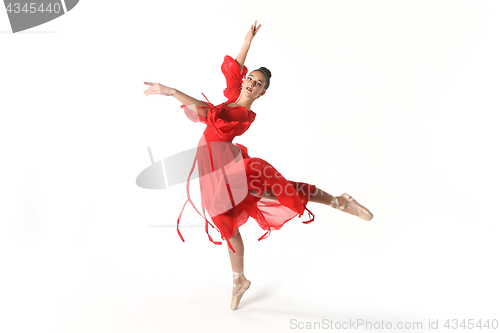 Image of Talented Ballet Dancer in Studio on White Background