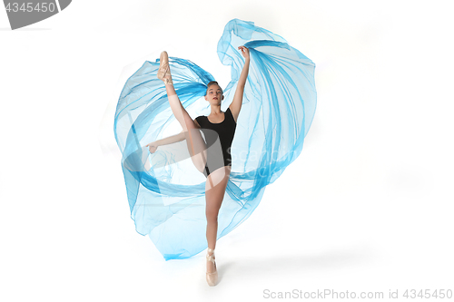 Image of Talented Ballet Dancer in Studio on White Background