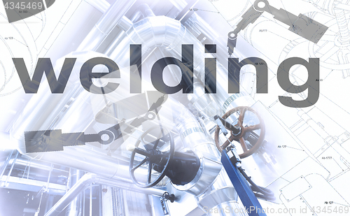 Image of welding process concept. robot welding and sketch combined to ph