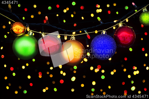 Image of Christmas balls and lights on the Christmas background with boke