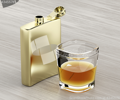 Image of Hip flask and a glass of whiskey