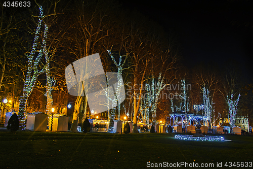 Image of Zrinjevac park decorated by Christmas lights as part of Advent i