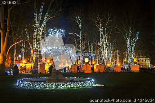 Image of Zrinjevac park decorated by Christmas lights as part of Advent i