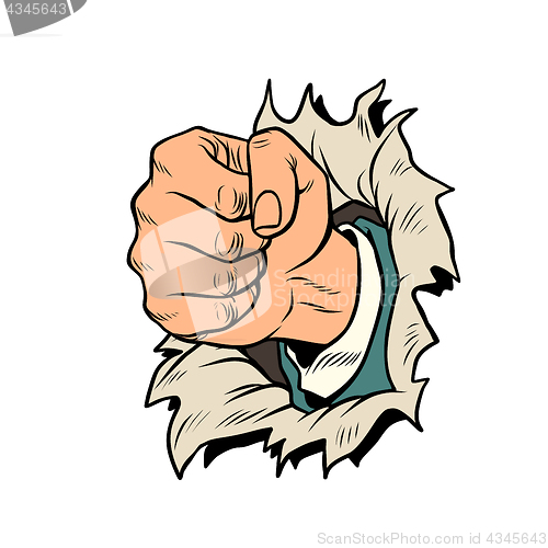 Image of a fist punches the paper