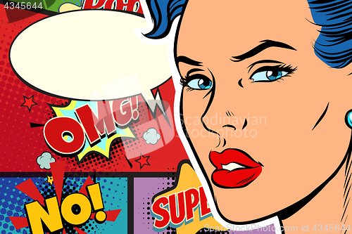 Image of Close-up beautiful face pop art woman